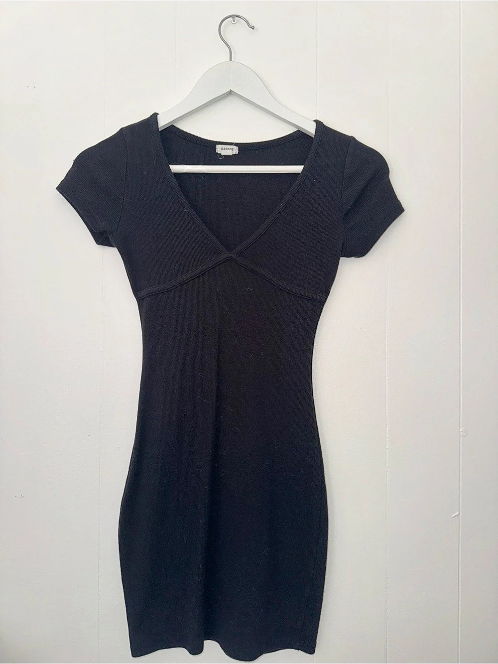 Garage Bodycon V-Neck T-Shirt Dress Black Mini